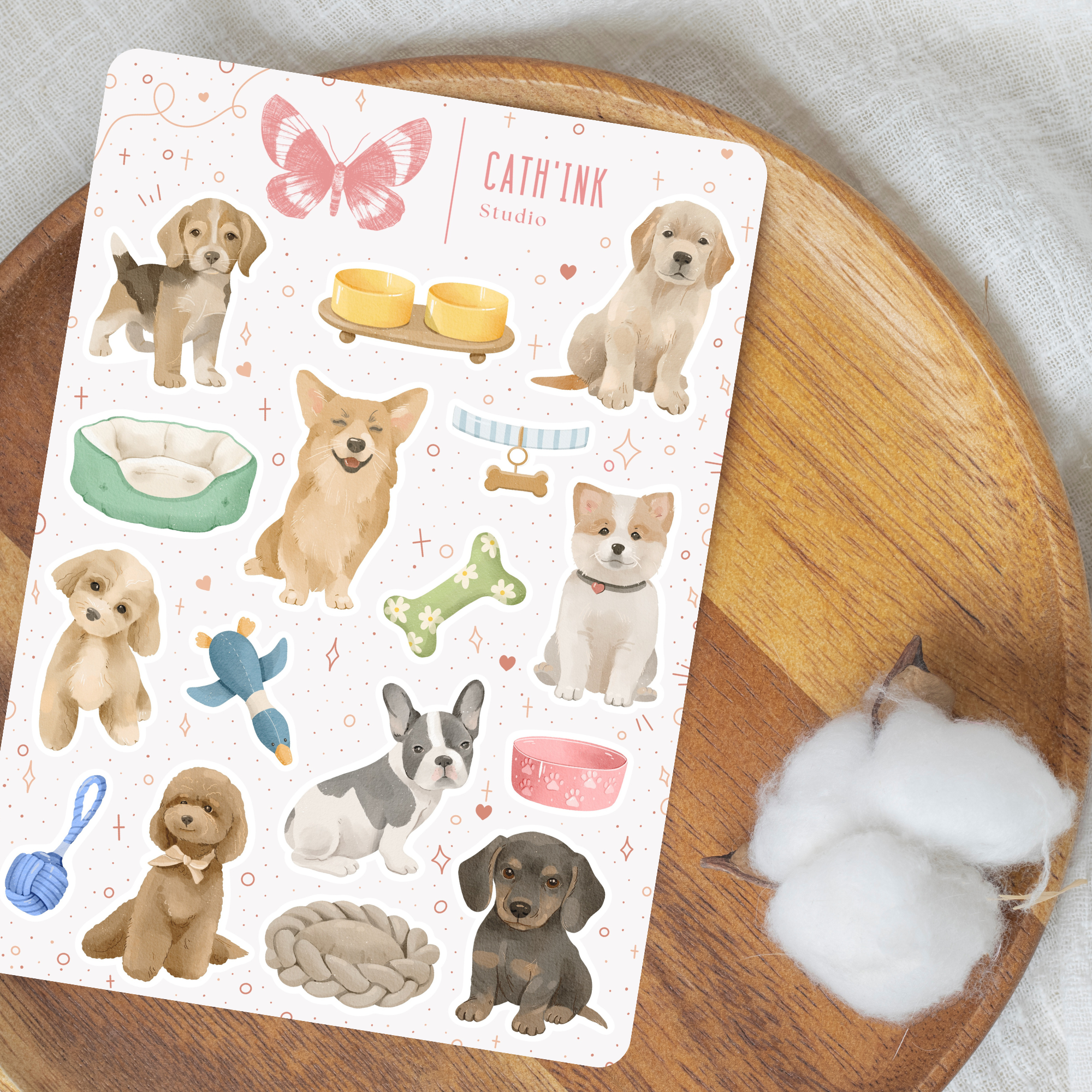 Feuille d’autocollants – Chiens Pastel ✿