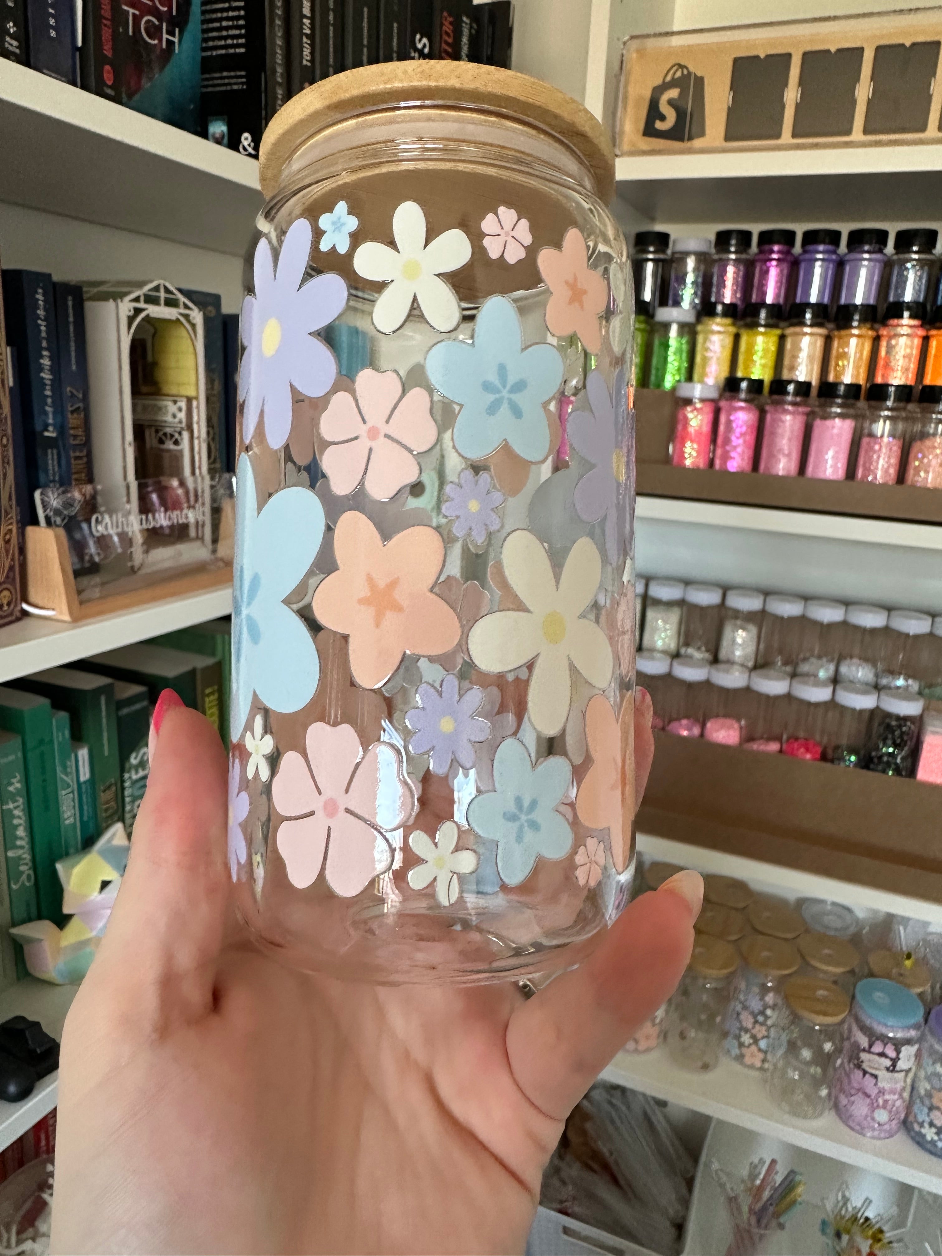 Verre en vitre Fleur pastel ✿