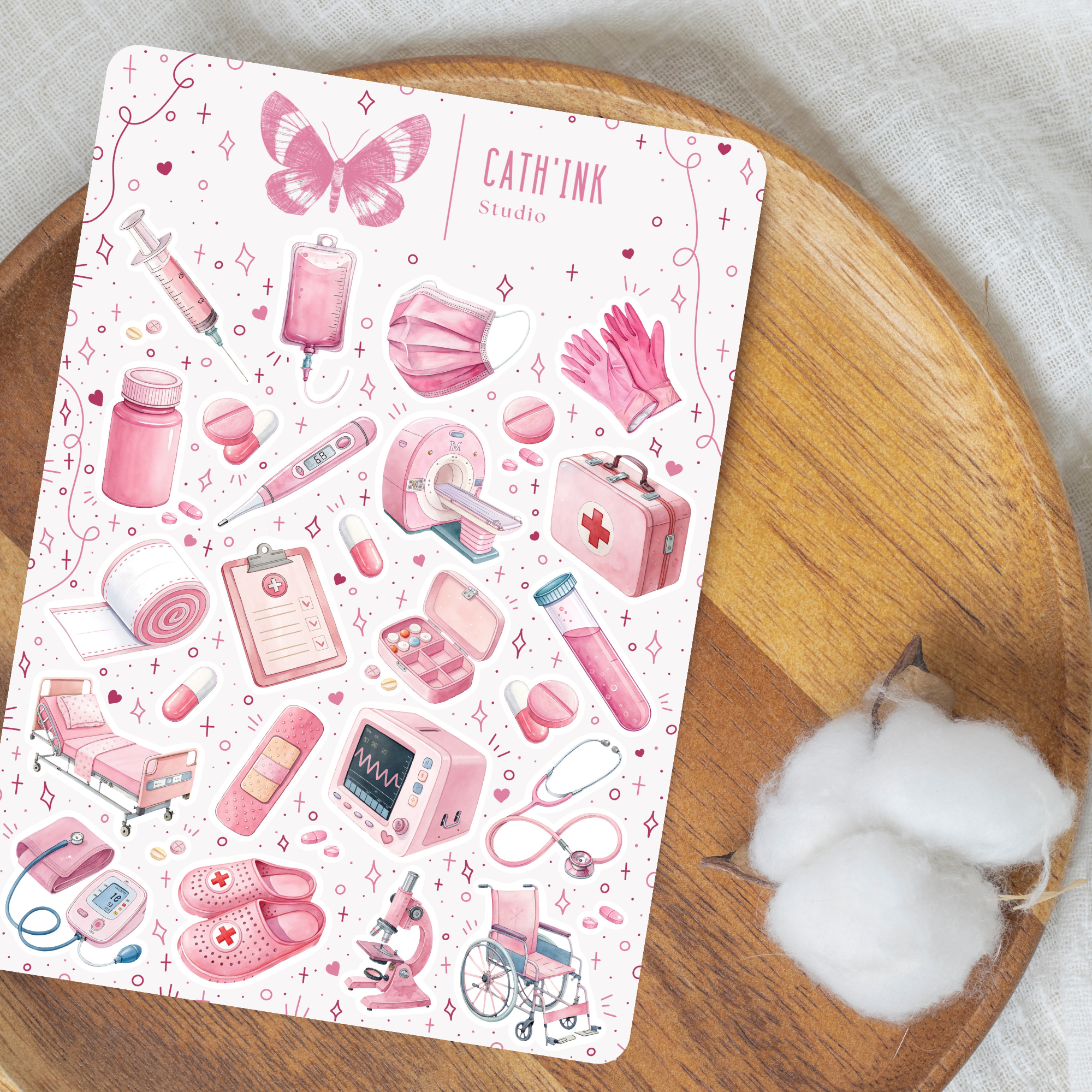 Feuille d’autocollants – Infirmière rosé ✿