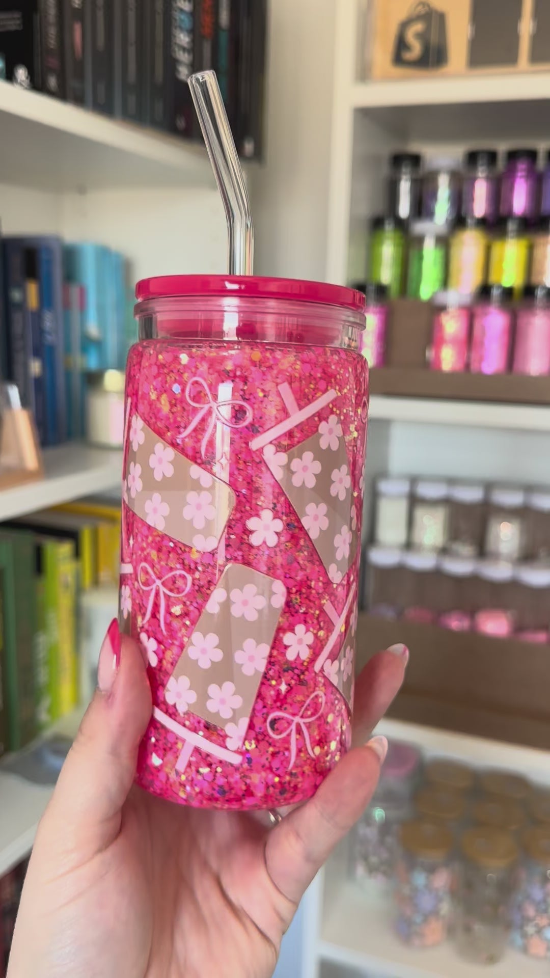 Verre à paillettes Café glacé fleuris ✿